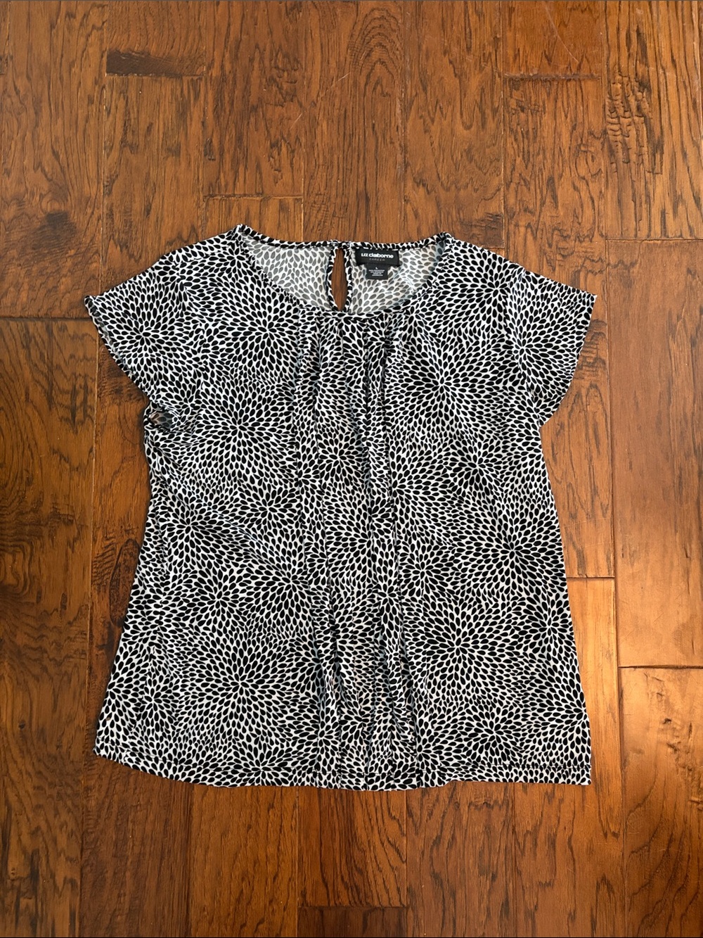 Black & White Floral Dot Cap-Sleeve Blouse